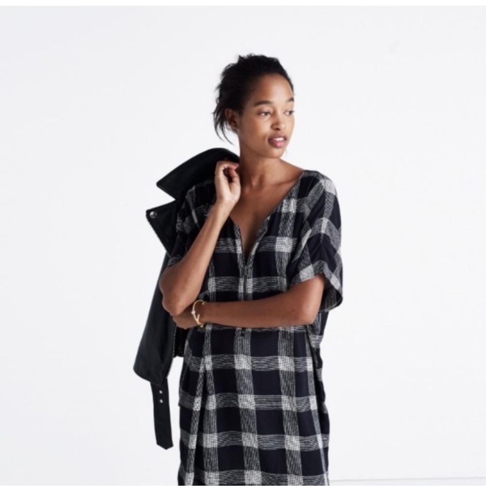 Madewell Zip Front Black Buffalo Plaid Check Sheath Dress Small - Picture 3 of 16